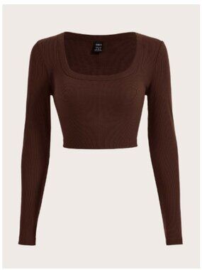 SHEIN Brown Long Sleeve Crop Top Ribbed size Small